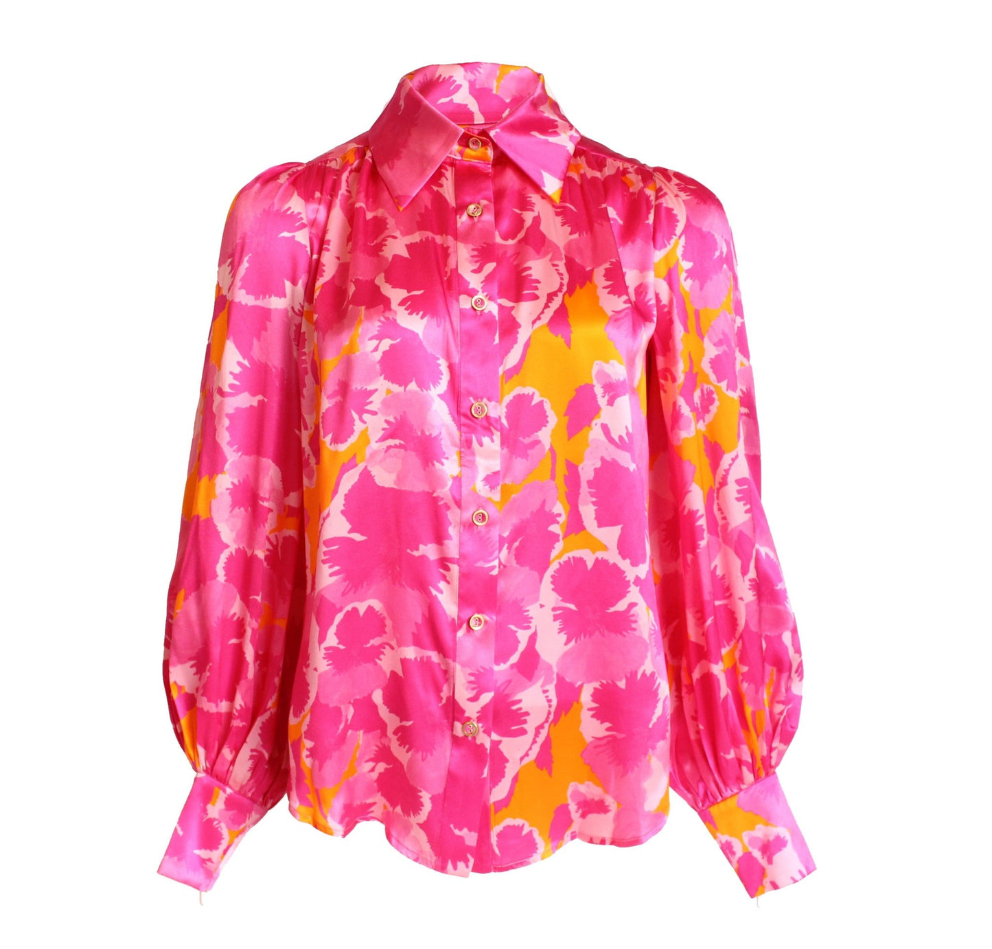 LeDoré Rosette Blouse - Viola Floral Hot Pink/Orange Silk - Sweepstake Winners™