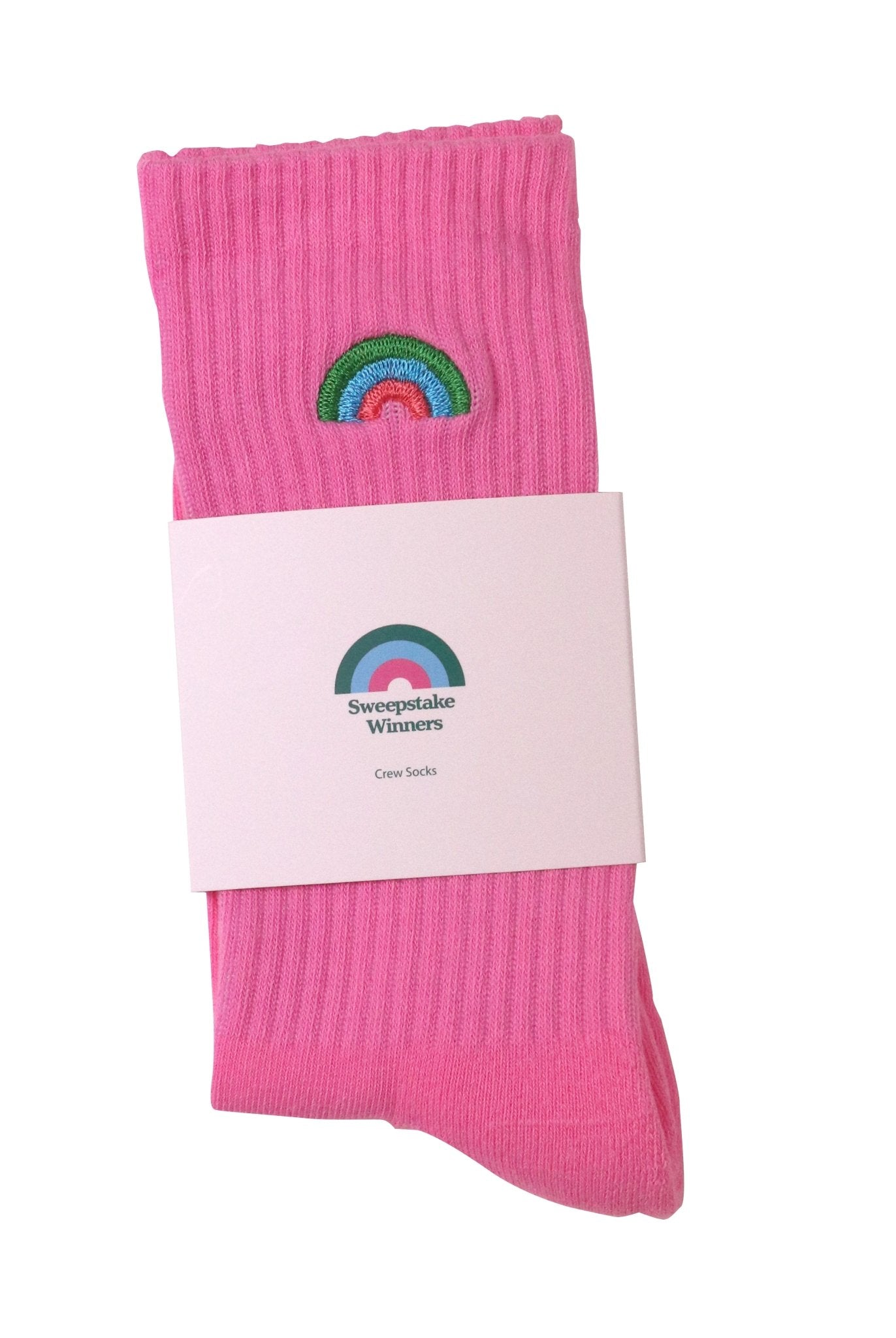 Rainbow Embroidered Crew Socks - Bubblegum - Sweepstake Winners™